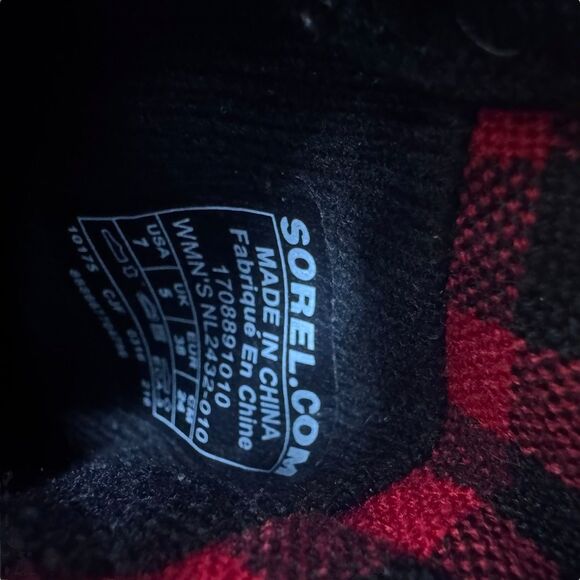 Sorel Women 7 38 Major Moto Fold Over Boot Suede Black Leather buckles Plaid - Picture 14 of 16